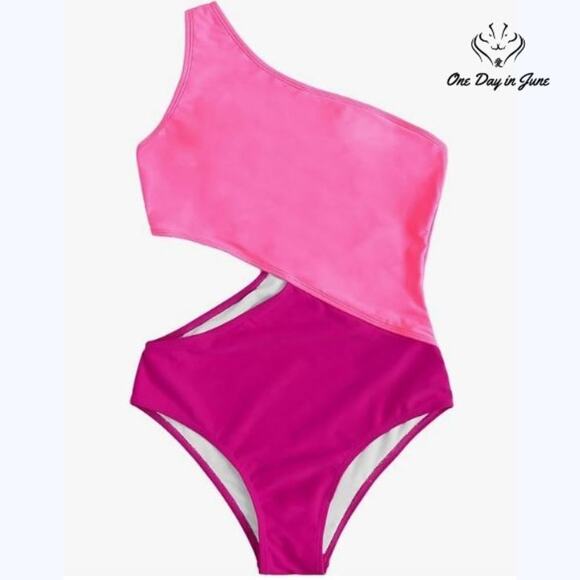 SweatyRocks One Shoulder Color Block One Piece Swimsuit Size M - Picture 1 of 6